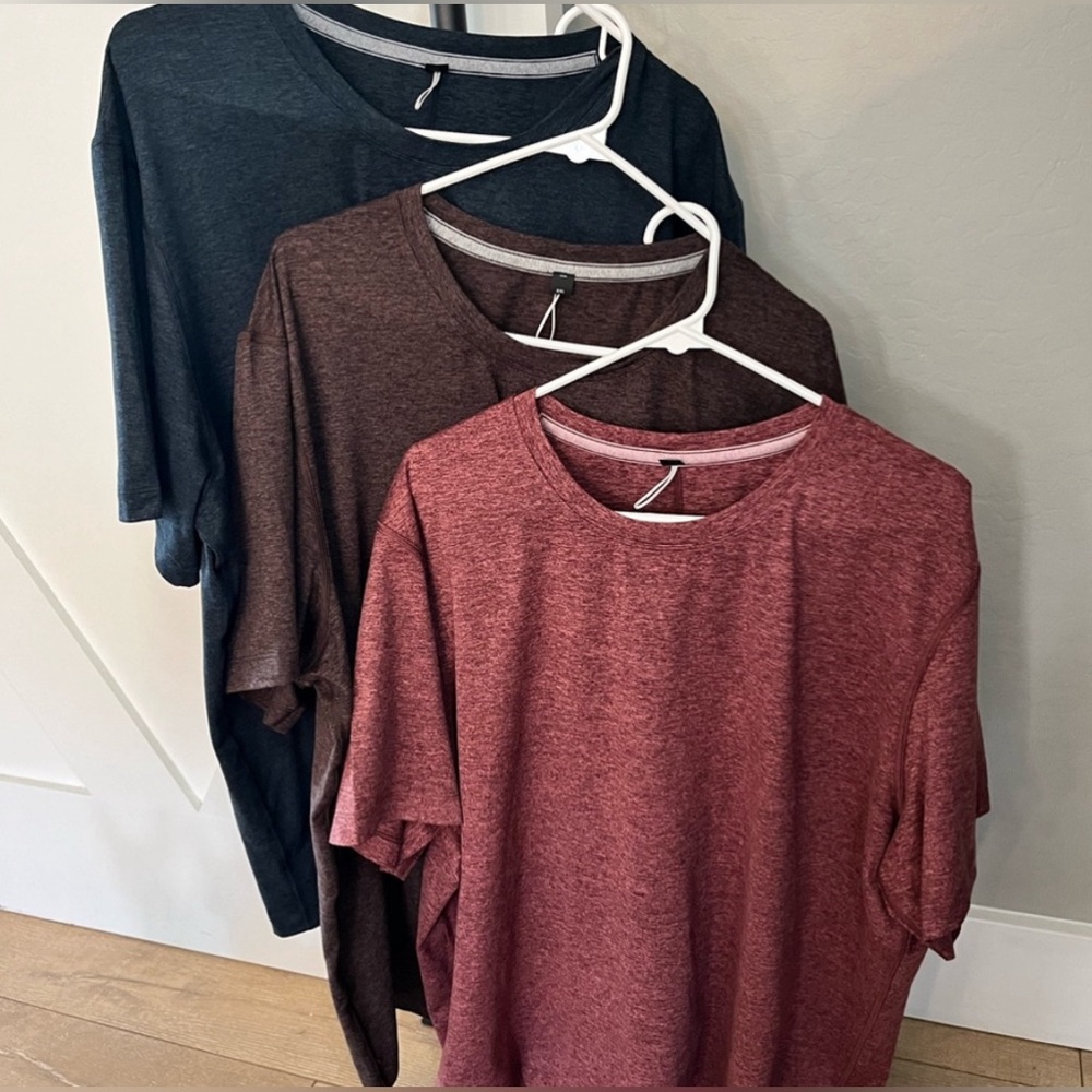 (3) Lululemon Premium Soft Tshirts Jersey XXL 
Short sleeve Red Brown Navy Blue